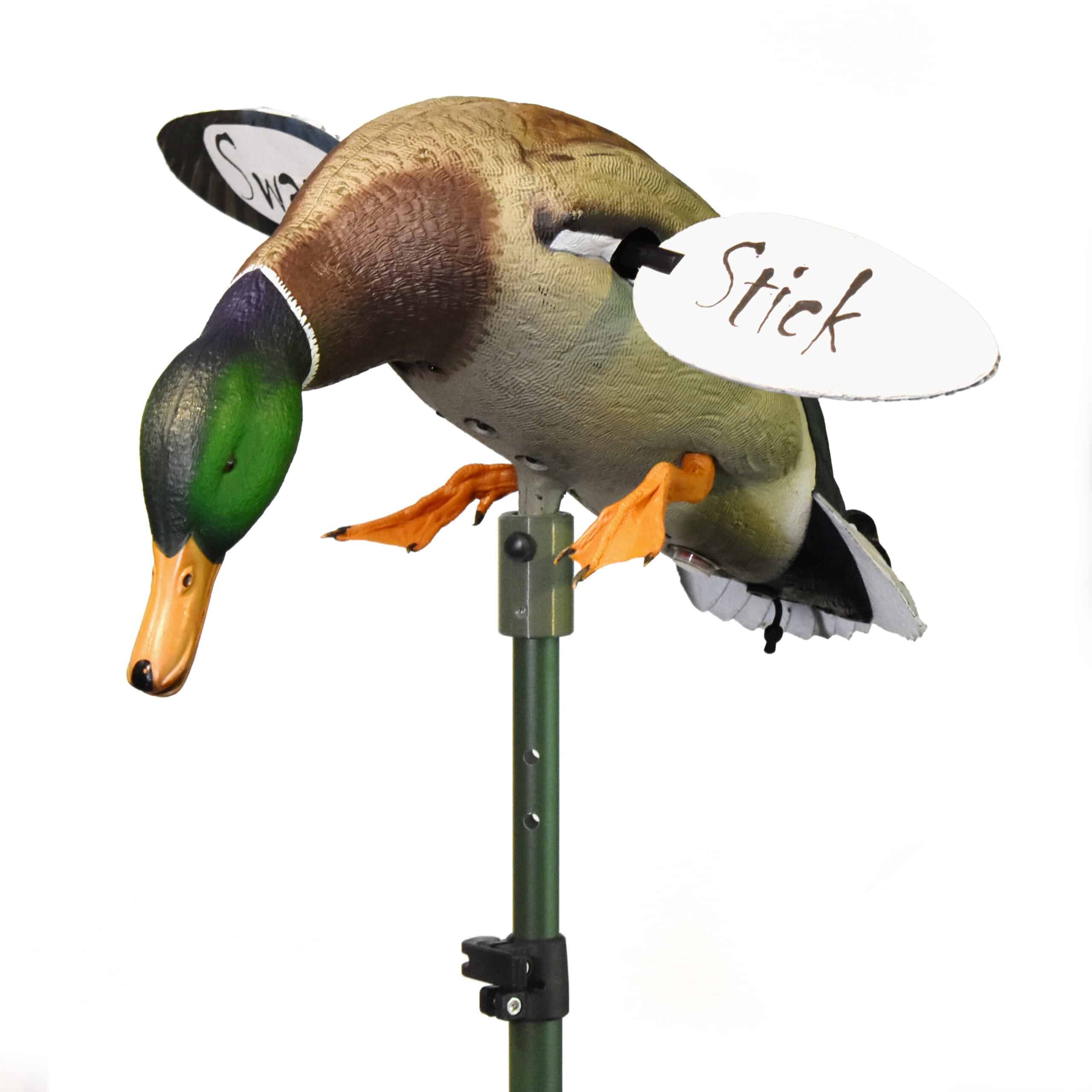Close-up of a motion winged decoy mounted on a Swamp Stick Marsh Motion Decoy Pole